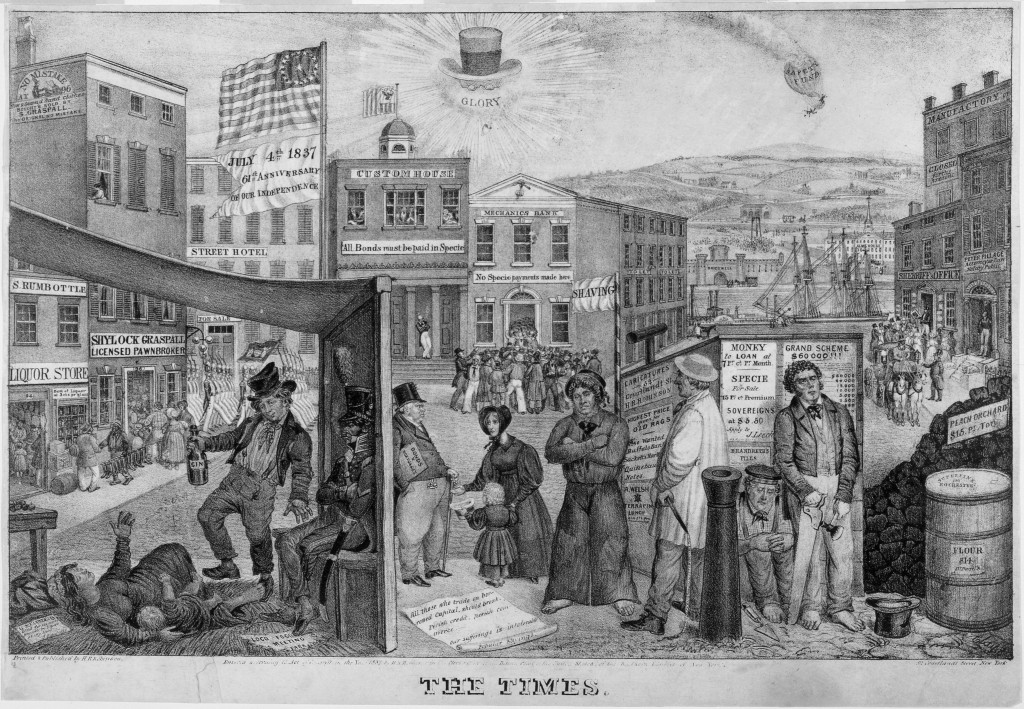 The Times, 1837 U.S. caricature on the financial panic of that year by Edward Williams Clay