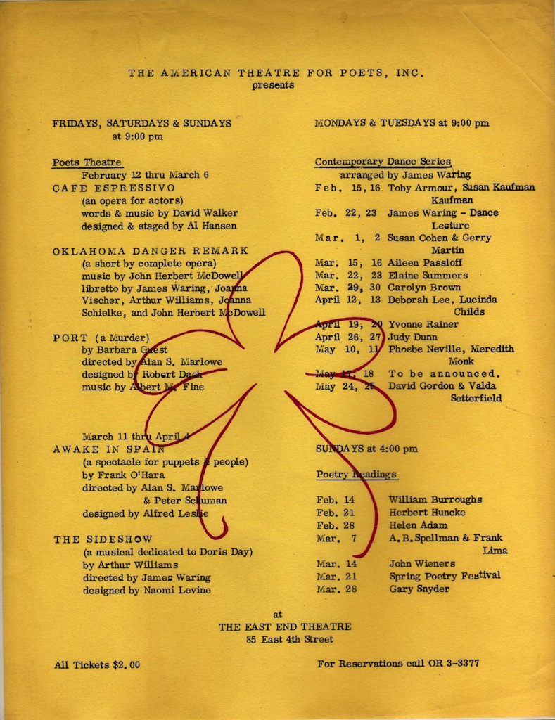 'The American Theatre for Poets' schedule (1965), the subject of Peter Howarth's keynote (Photo credit: Reality Studio)