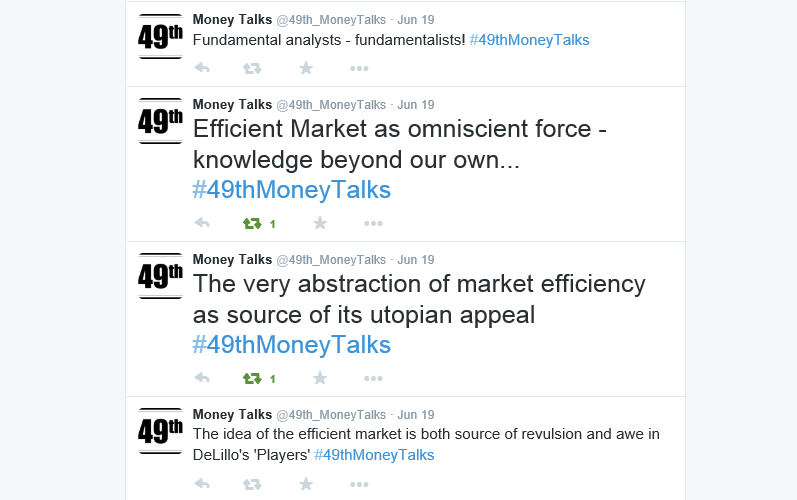 Conference organisers were live-tweeting throughout the event; see @49th_MoneyTalks and #49thMoneyTalks for their view on the day.